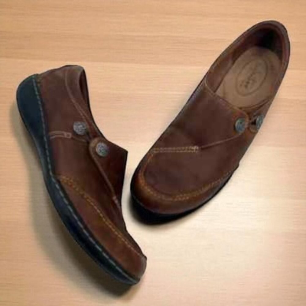 Clarks Brown Suede Leather Ashland Lane Q Slip-On Loafer Shoes - 9.5M